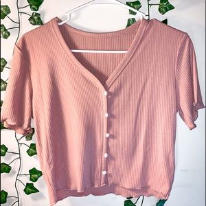 pink buttoned crop top